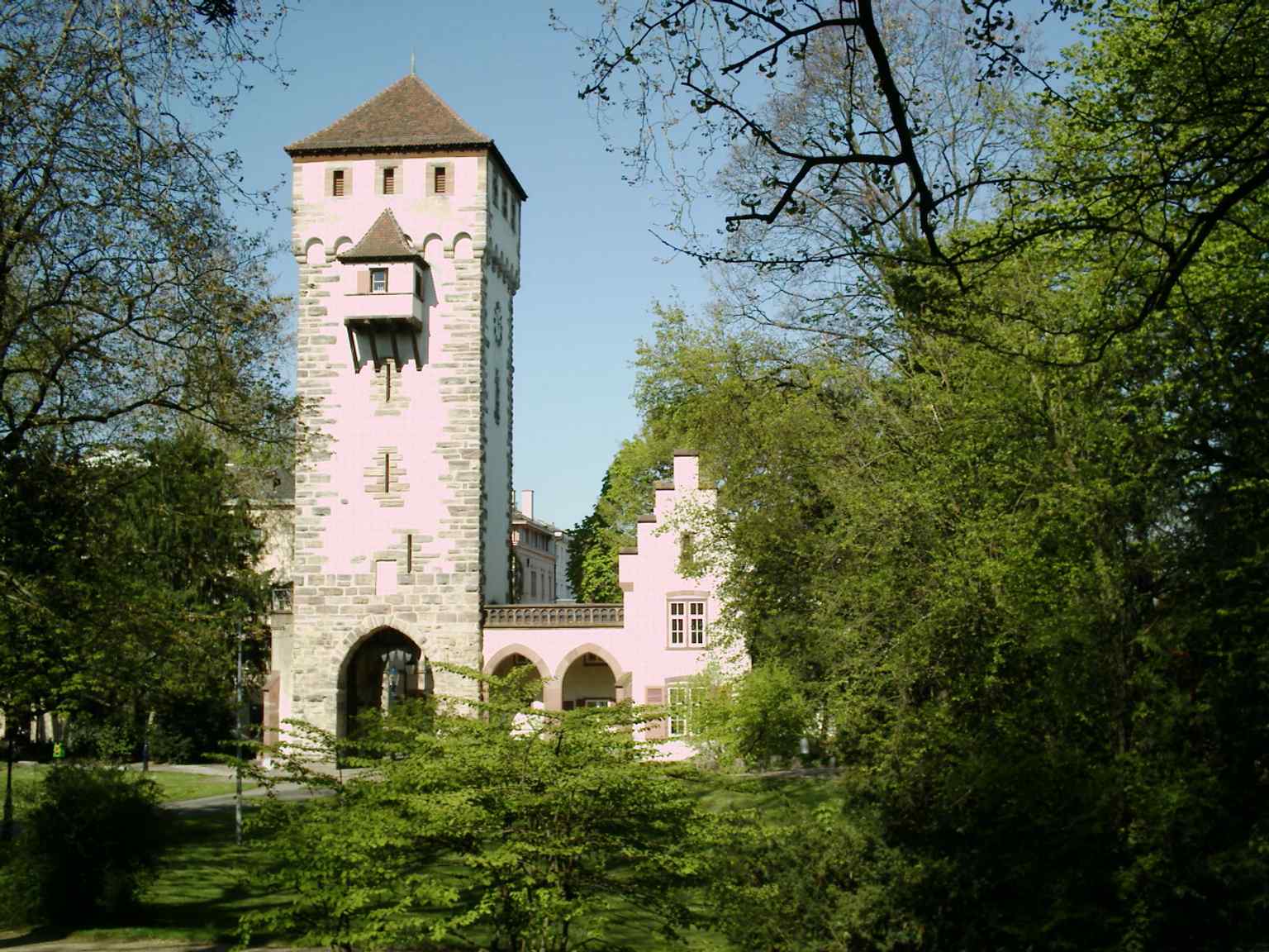 Front view of St. Alban Gate, the surviving medieval city gate that marks the entrance to Basel’s St. Alban district.