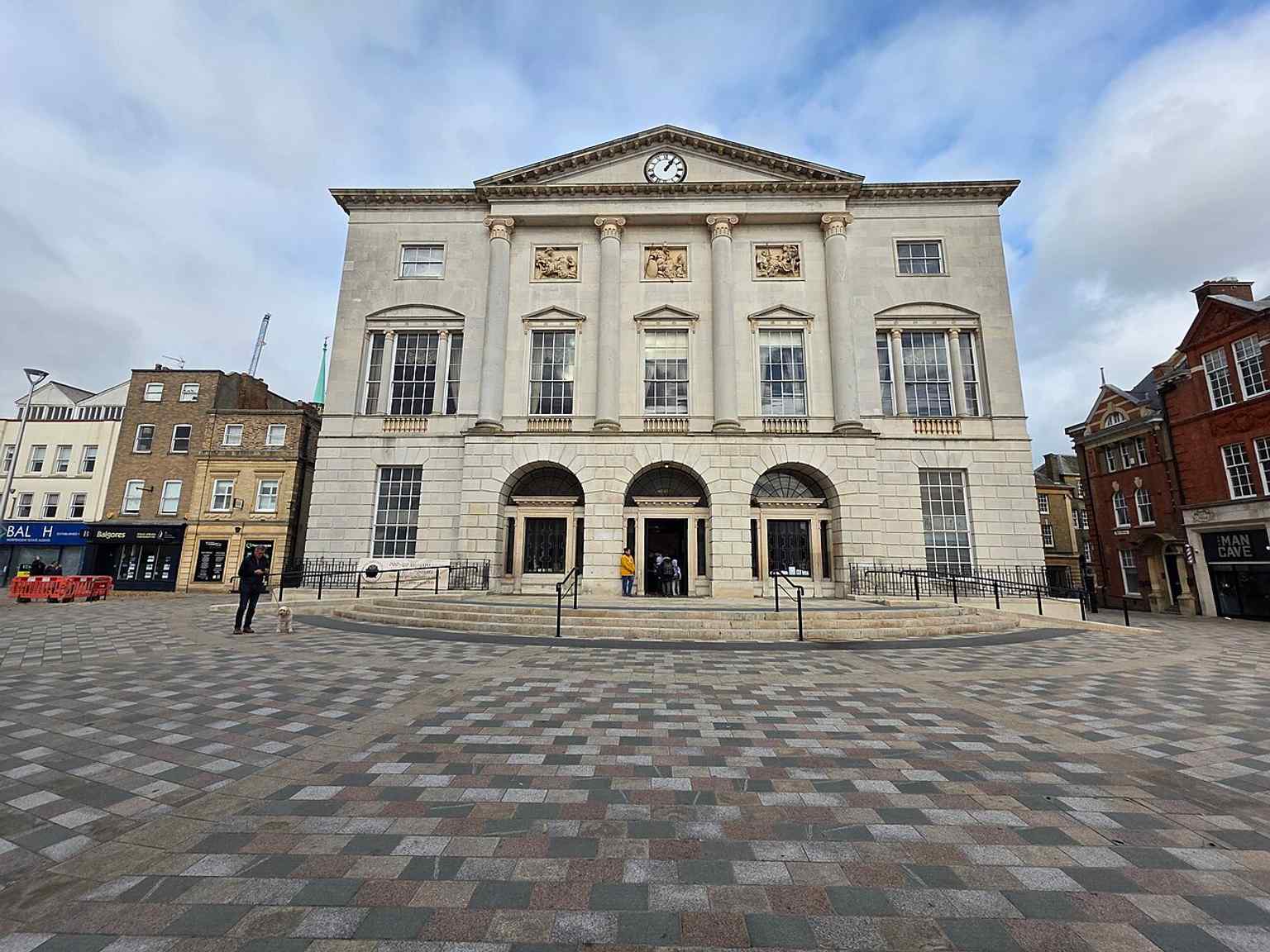 A closer look at the Shire Hall frontage, likely showing the symmetrical bays and pediment that made the building a civic showpiece.