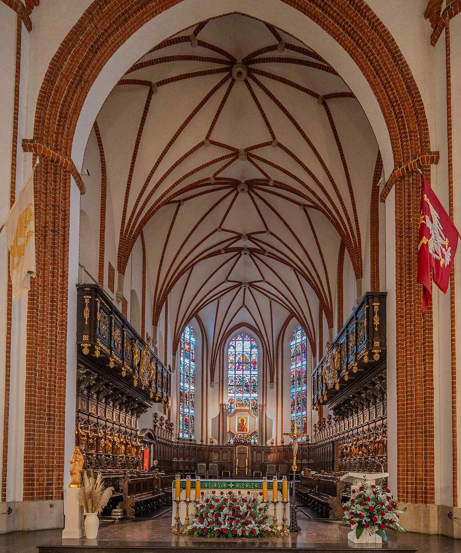 The nave interior in 2025, showing the cathedral’s austere Gothic space and the star vault rebuilt after wartime destruction.