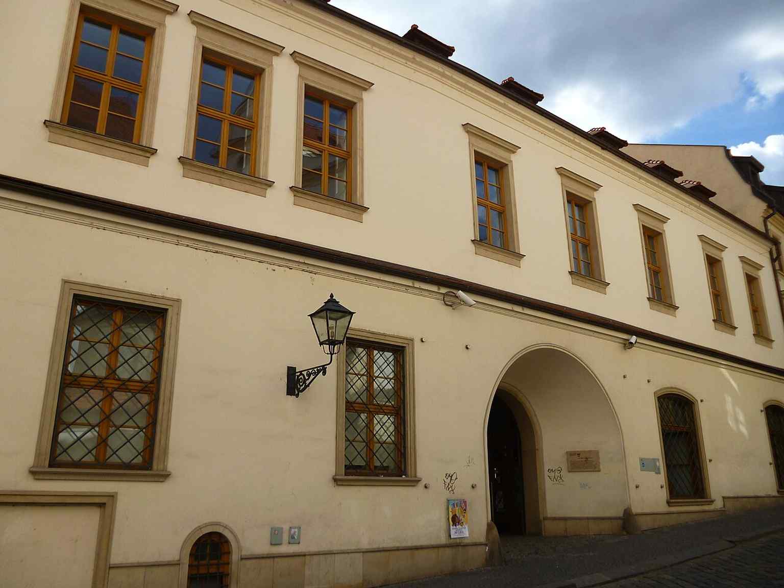 The Renaissance palace facade on Dominikánská Street, the historic House of the Lords of Kunštát now used for exhibitions by the Brno House of Arts.