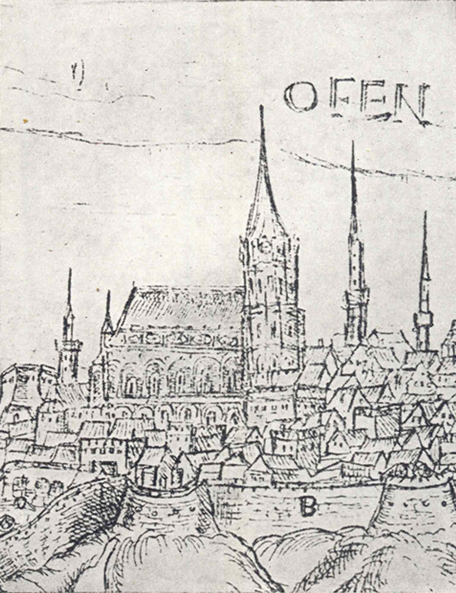 An engraving from 1598 depicts the Church of Mary Magdalene with a prominent clock in its tower, earning it the name 'Szaát' (Clock) Dzsámi during the Ottoman occupation, when it was the only Christian place of worship in the castle for decades.