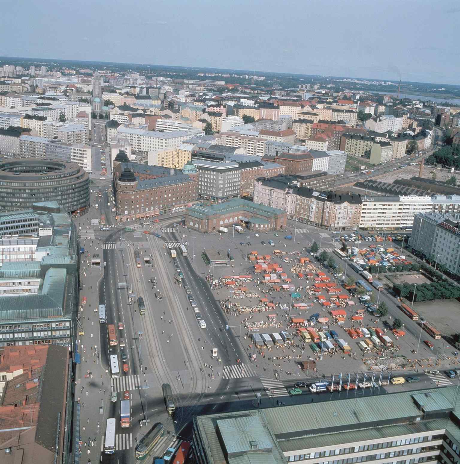 An aerial view of Hakaniementori and the surrounding blocks, showing how the square sits at the heart of the district.