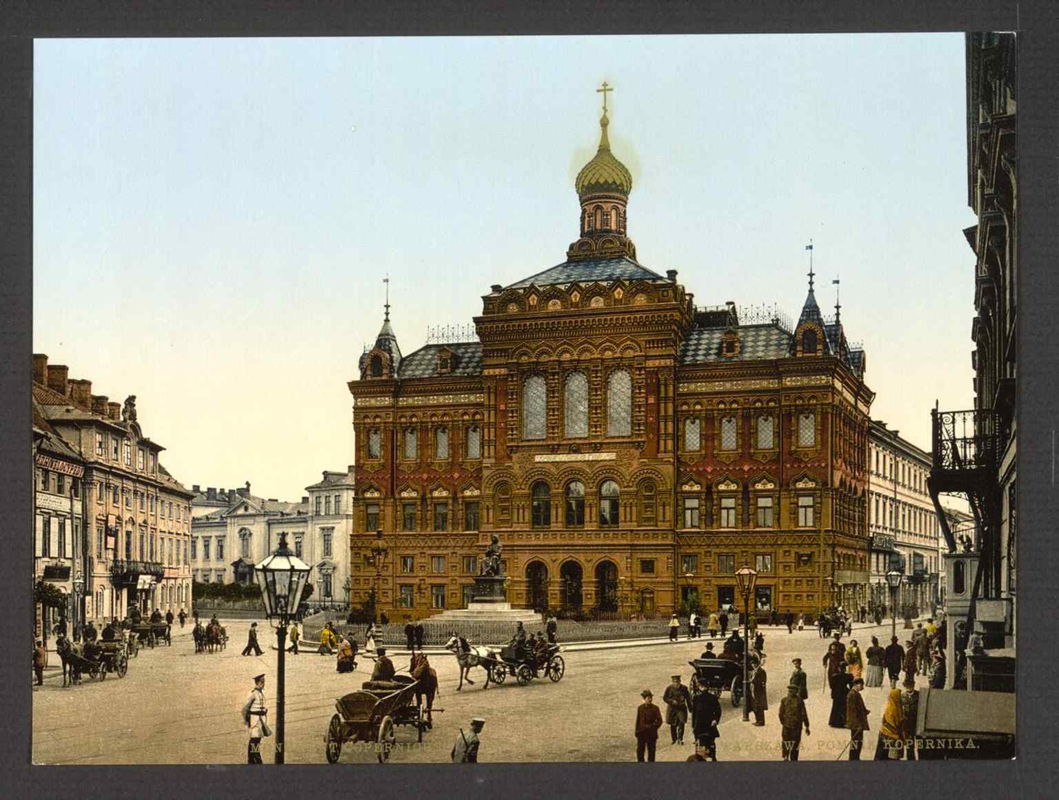 A 19th-century library image of the Copernicus Monument, offering an early documentary view of the Warsaw sculpture.