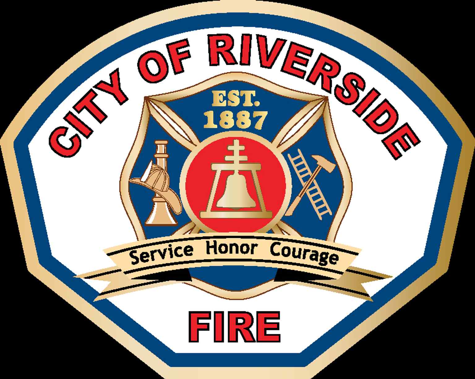 The Riverside Fire Department patch, a simple emblem for the city agency that grew from a volunteer hose cart response in the 1870s.