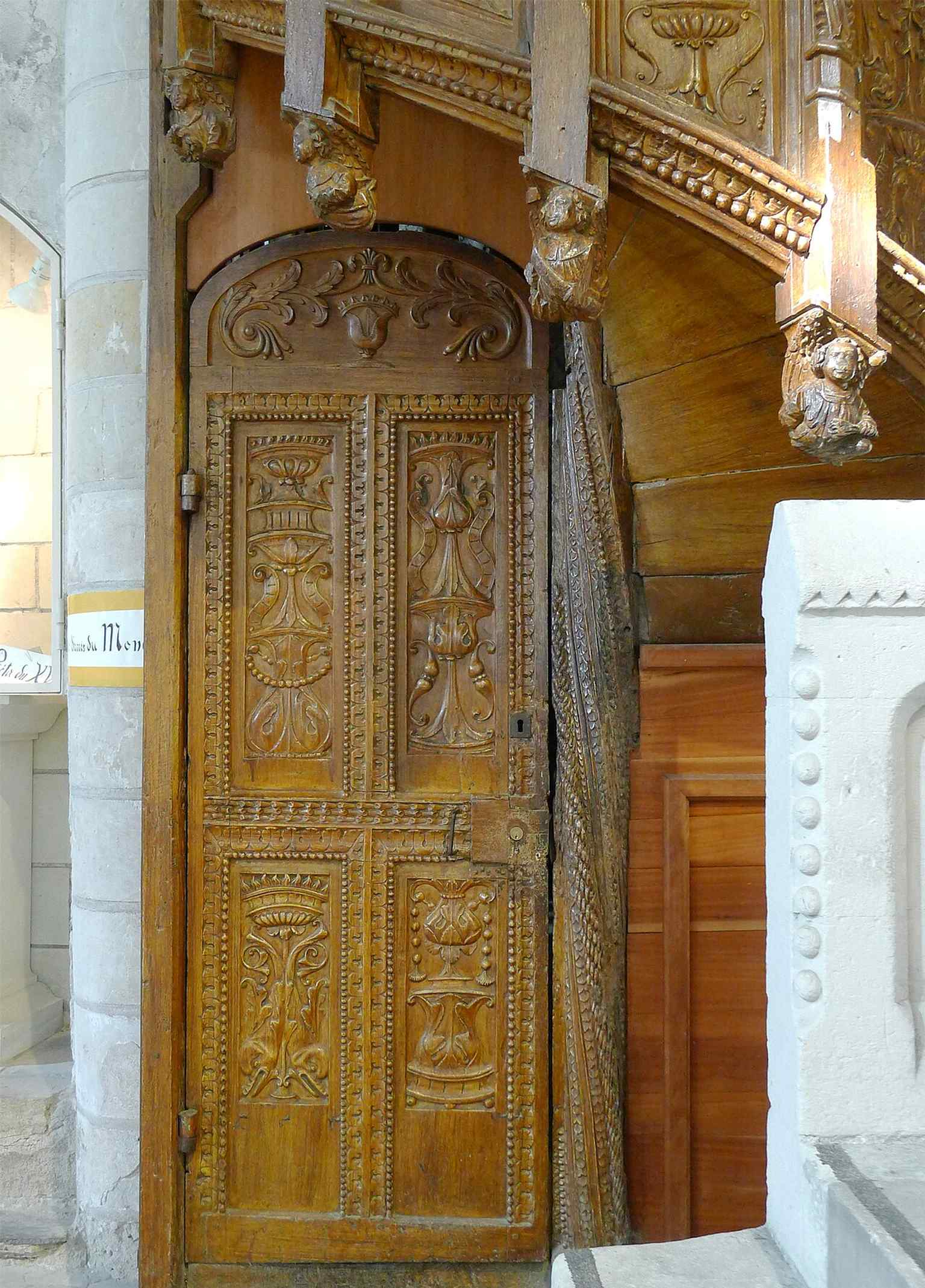 This 16th-century sculpted wooden helical staircase is a 'hidden architectural gem' that once provided secret internal circulation and leads to the crypt.