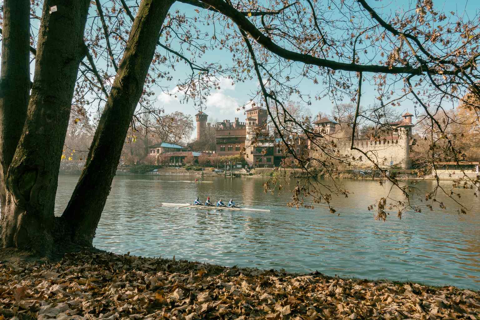 The sprawling, red-brick Medieval Village sits proudly on the banks of the Po River in this 2017 view, perfectly mirroring 15th-century architecture.