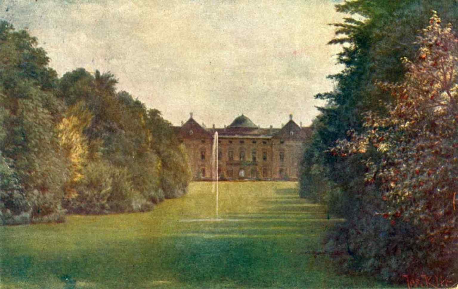 An artistic rendering by Josef Klír, depicting Slavkov Castle and its park, providing a unique perspective on the landmark.