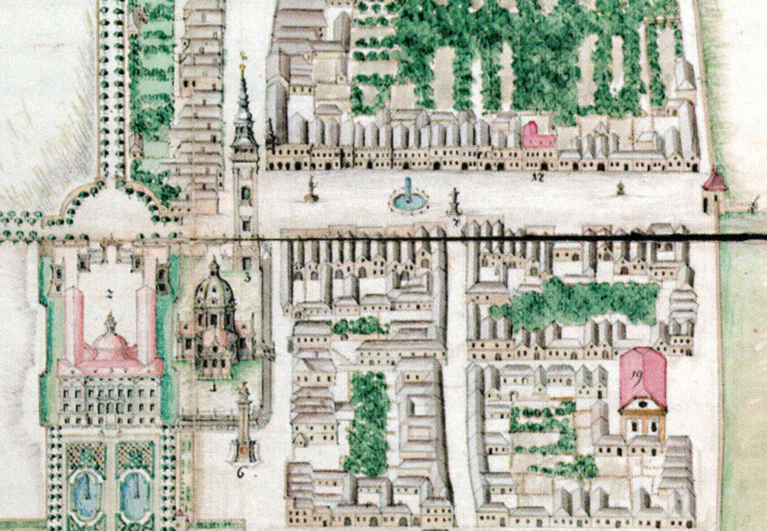 A 1730 master plan by Václav Petruzzi, illustrating the ambitious Baroque redesign by Domenico Martinelli that integrated the castle, park, and surrounding town.