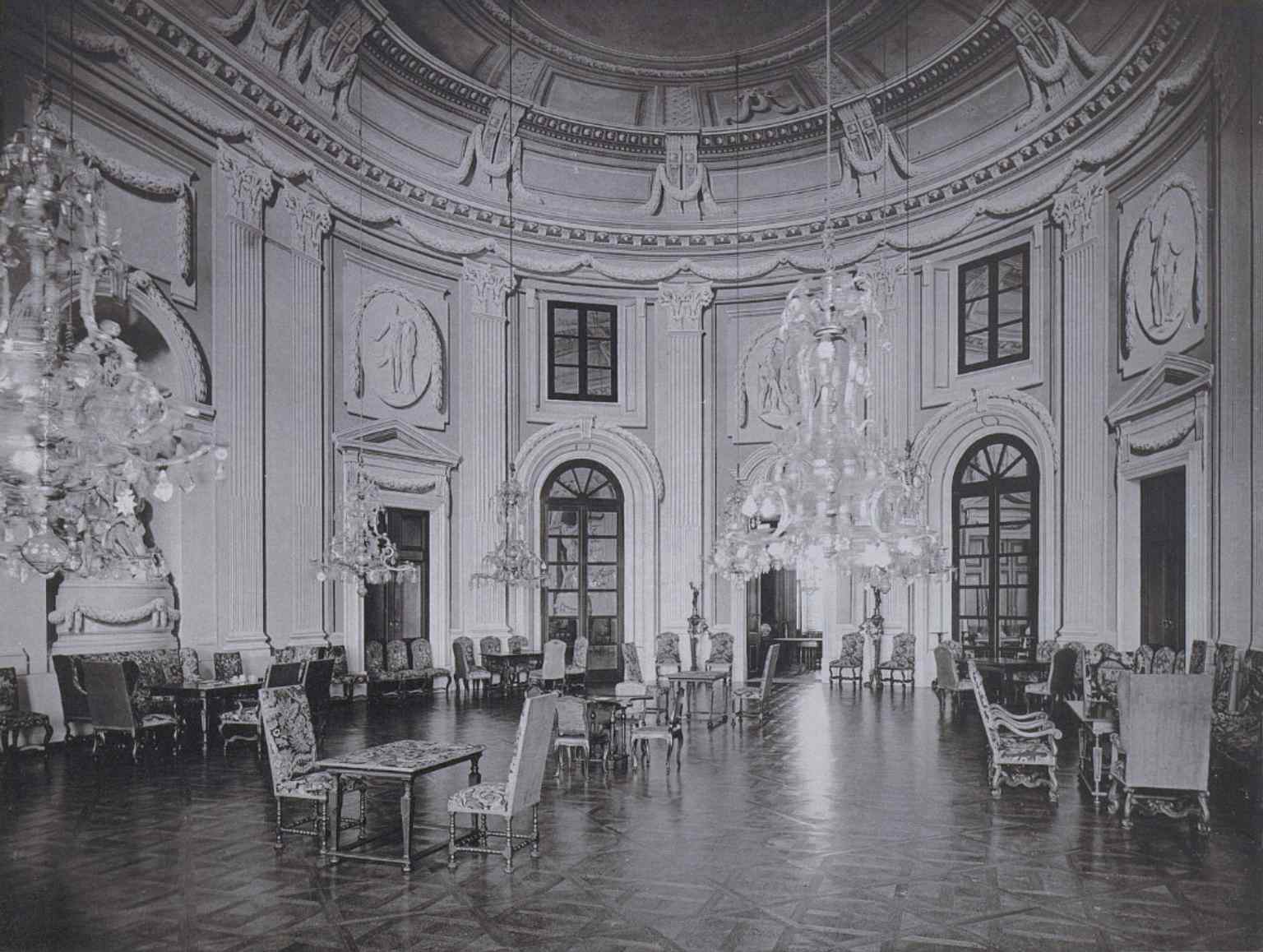 The 'Historický sál' (Historical Hall) in an 1888 photograph, famous as the site where the armistice was signed after the Battle of Austerlitz in 1805.
