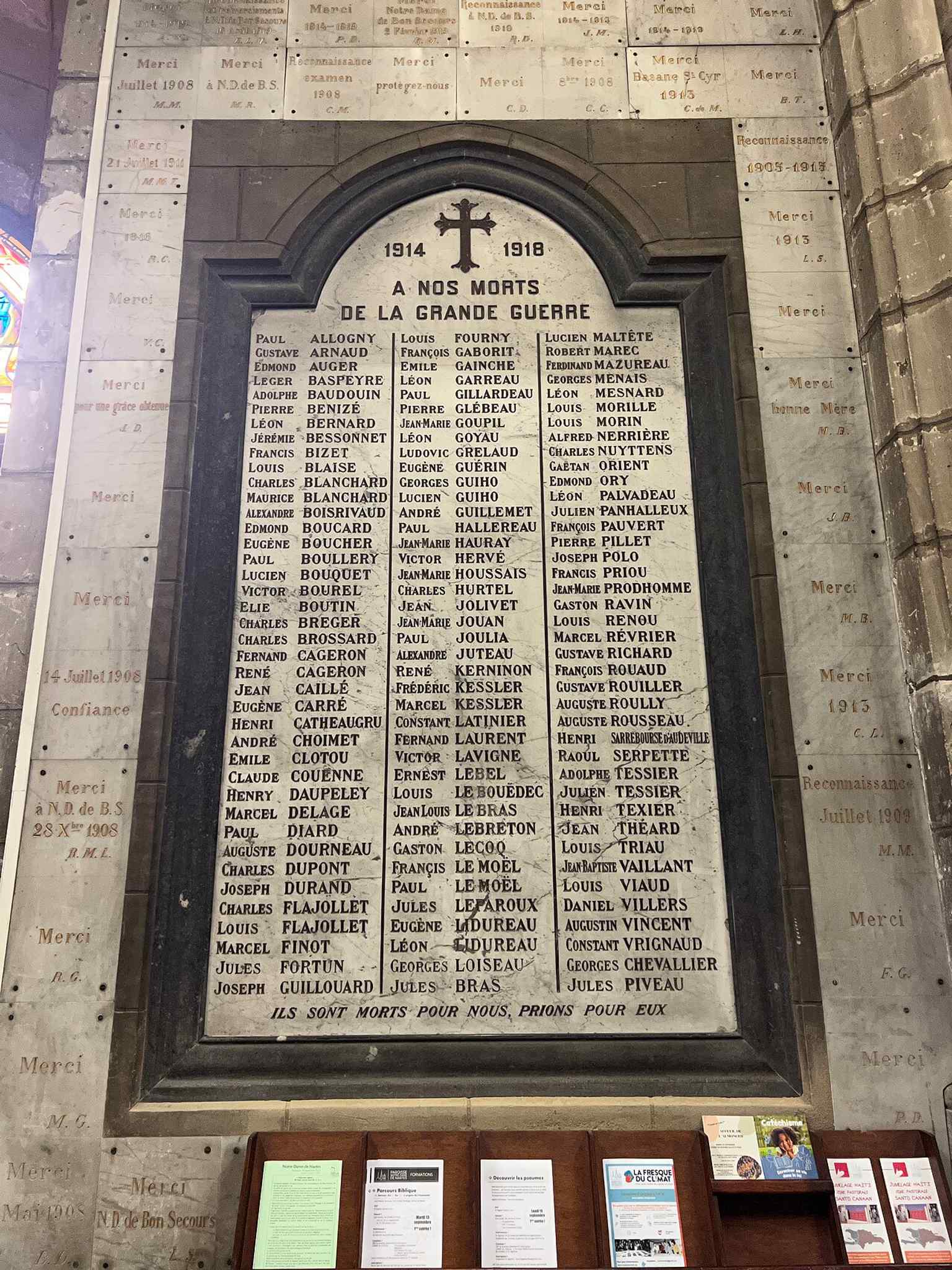 Ex-voto offerings inside the church, reflecting the enduring devotion to Notre-Dame de Bon-Secours described in the source.