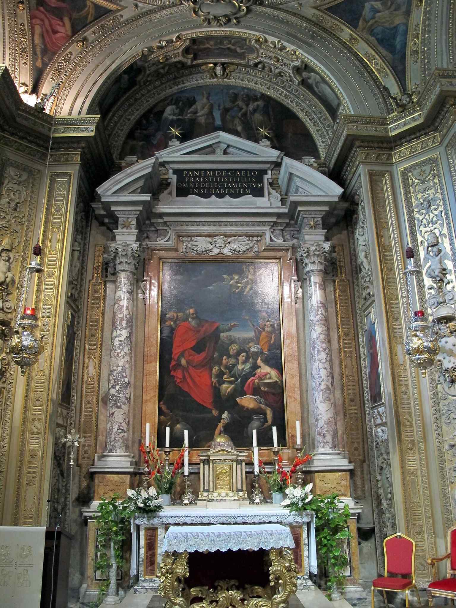 The altar of the Madonna del Sudore, centered on the revered image that was said to bleed when attacked in the street.