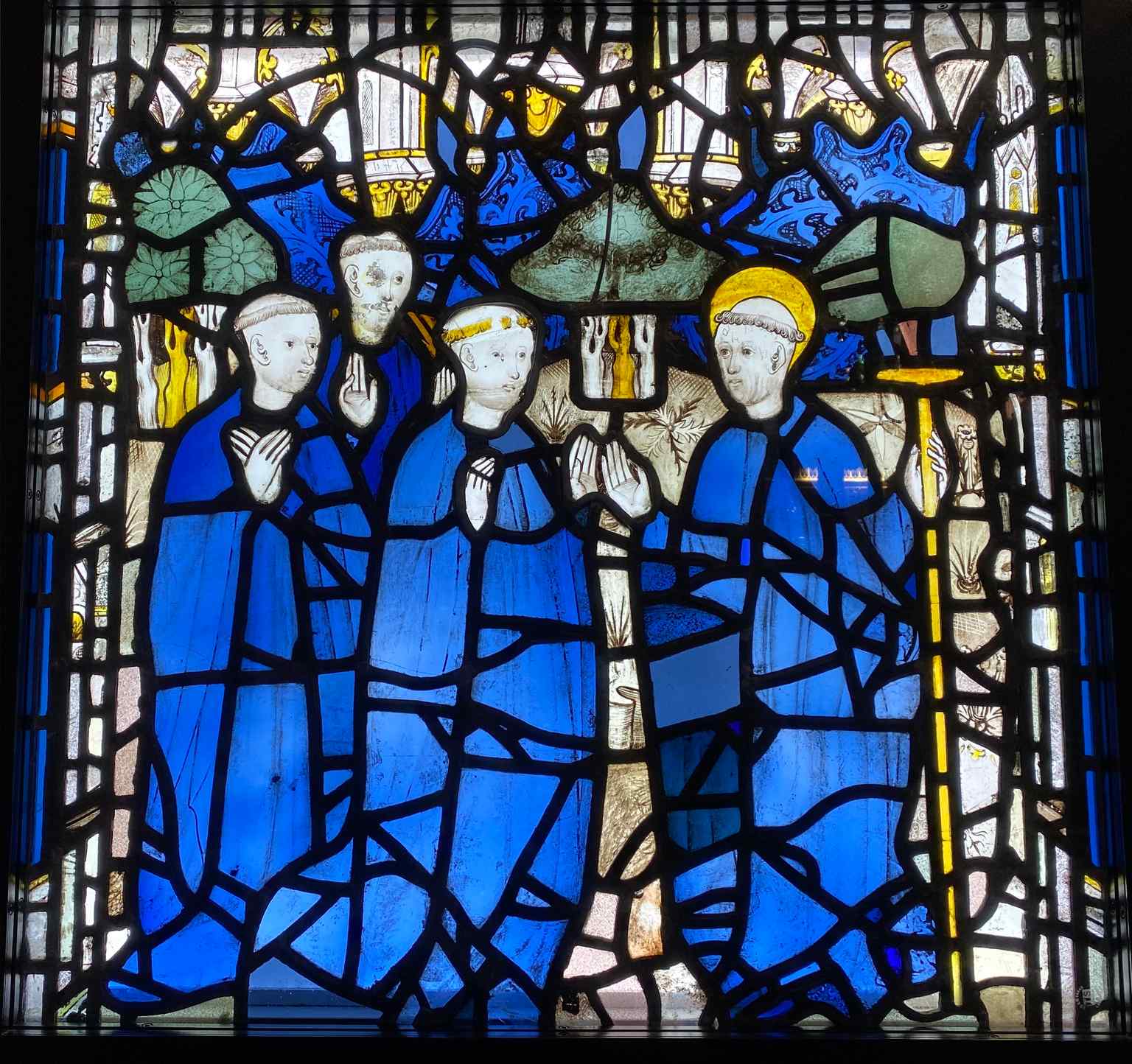 A beautifully preserved section of stained glass from the St Cuthbert Window, miraculously spared from destruction during the English Civil War (2022).