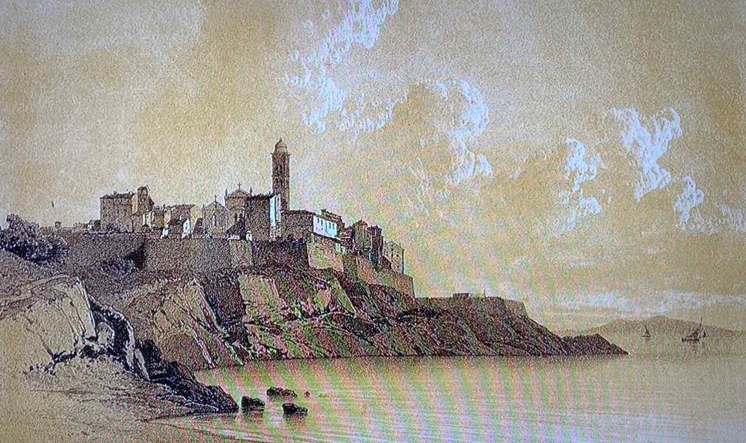 Die Kaiserin bei der Grundsteinlegung des städtischen Krankenhauses von Bastia im Jahr 1869, was die Modernisierung der Stadt im 19. Jahrhundert widerspiegelt.