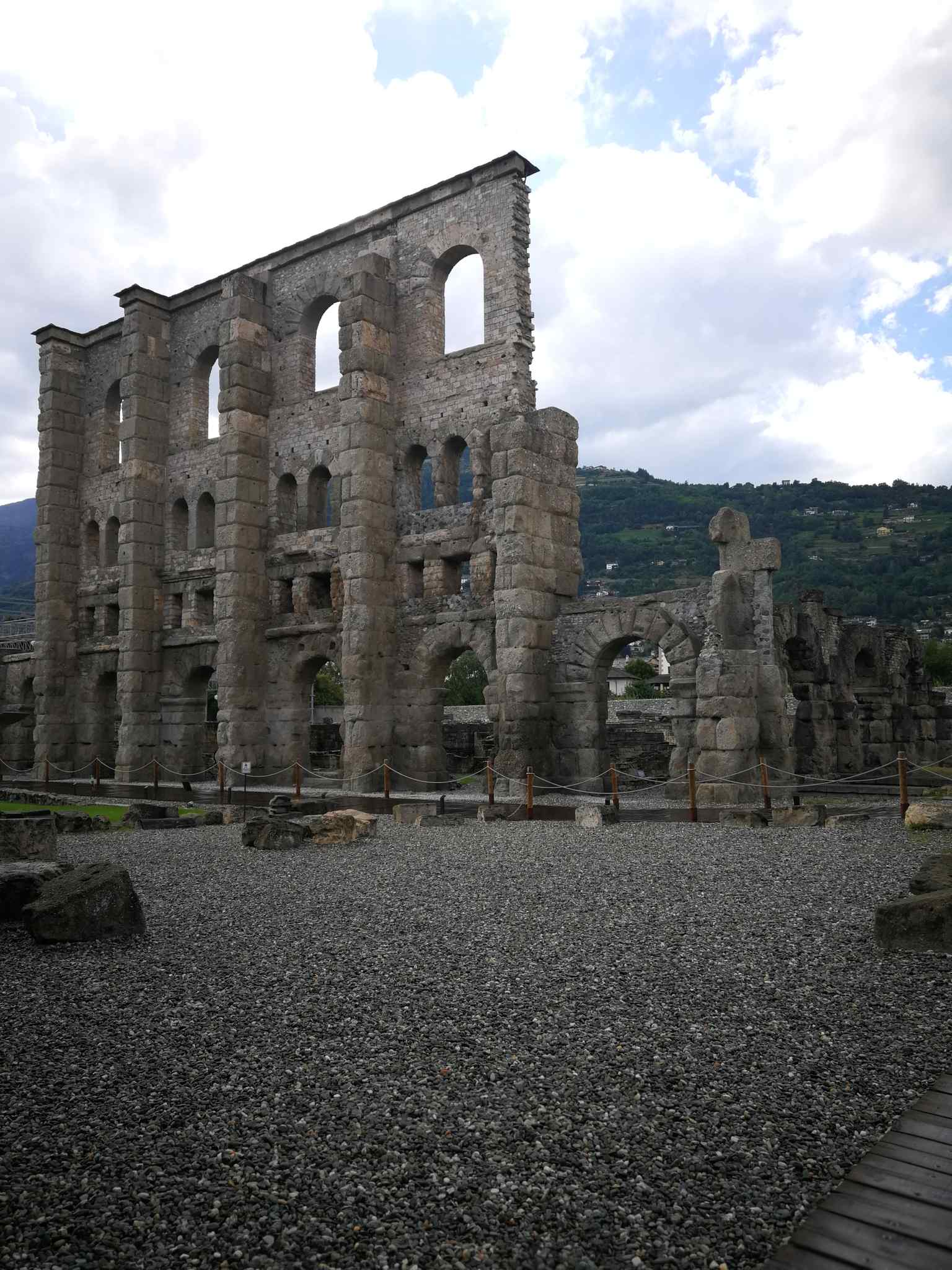 A view showcasing the ancient Roman structure alongside medieval additions, which played a crucial role in its perfect preservation over centuries.