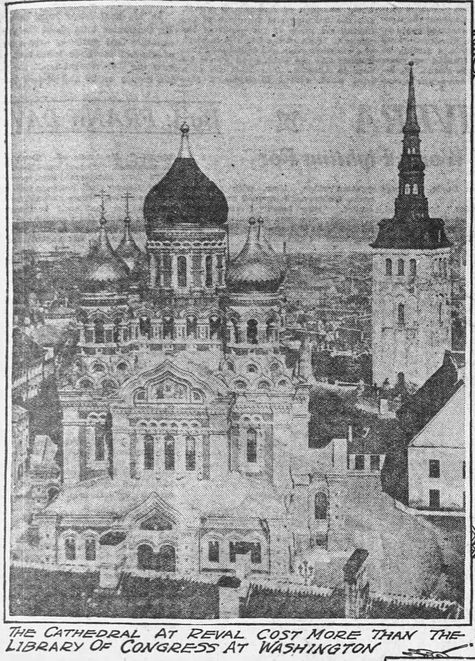 A 1923 historical photograph of the cathedral in Reval, showing how prominent the church already was in the interwar period.