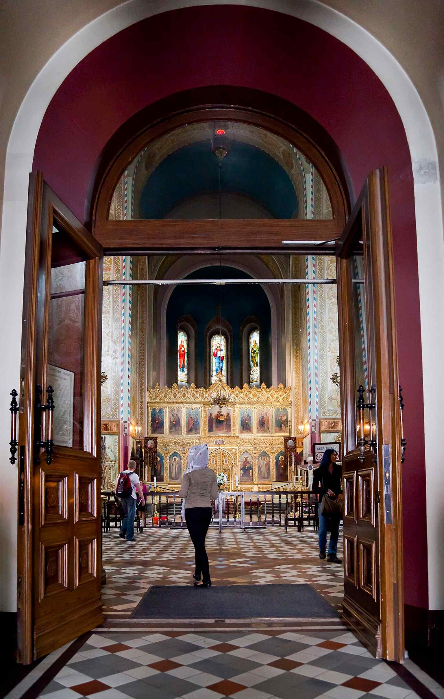 A vertical interior view that helps convey the height and scale of the church, which was built to hold about 1,500 worshippers.