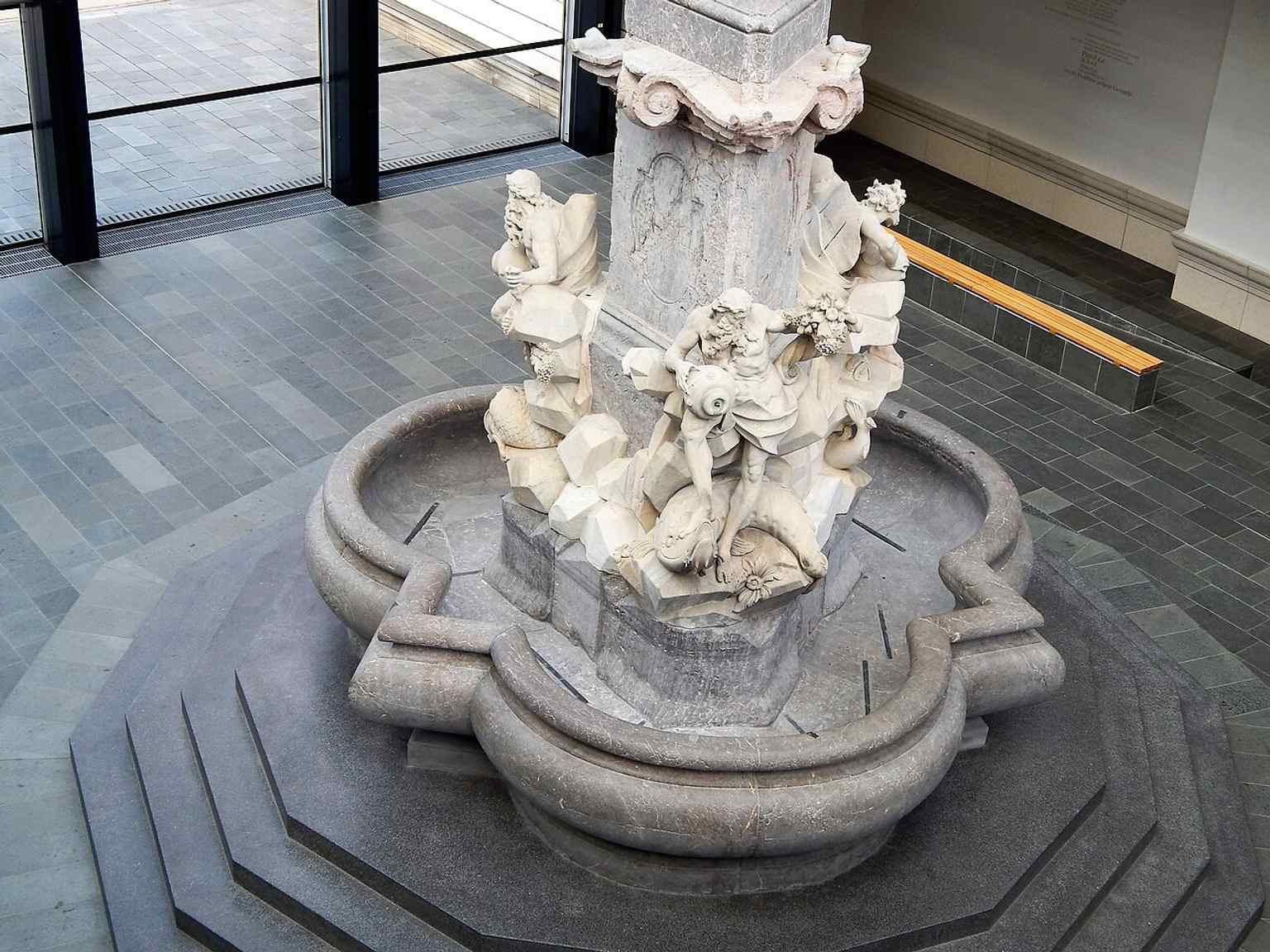 Displayed within the National Gallery, Robb's Fountain was controversially relocated here between 2005 and 2008 from its original location in front of the Town Hall to protect the baroque monument from decay.