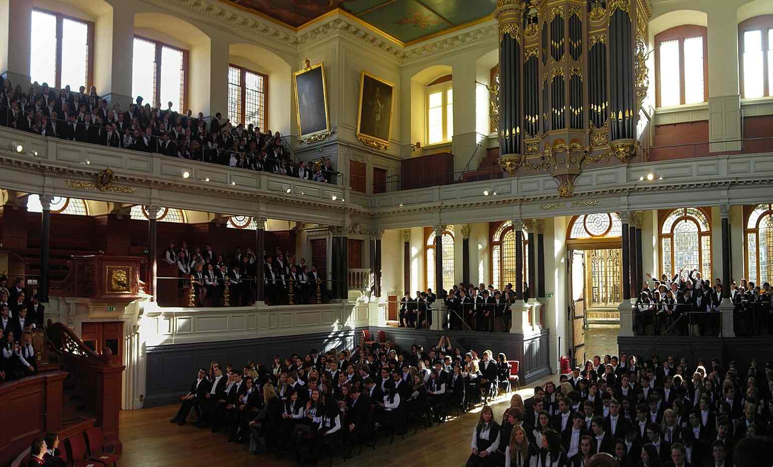 Students gathered for matriculation inside the theatre — one of the building’s most important ceremonial uses.
