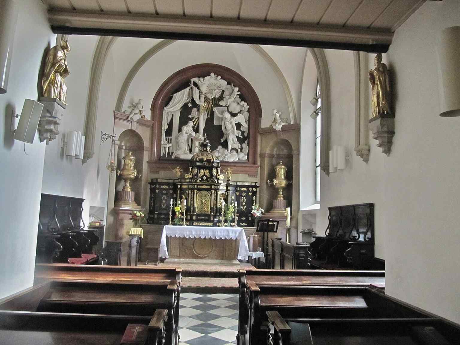 The Annunciation Chapel, pointing to the older chapel structures hidden beneath later neo-Gothic layers.