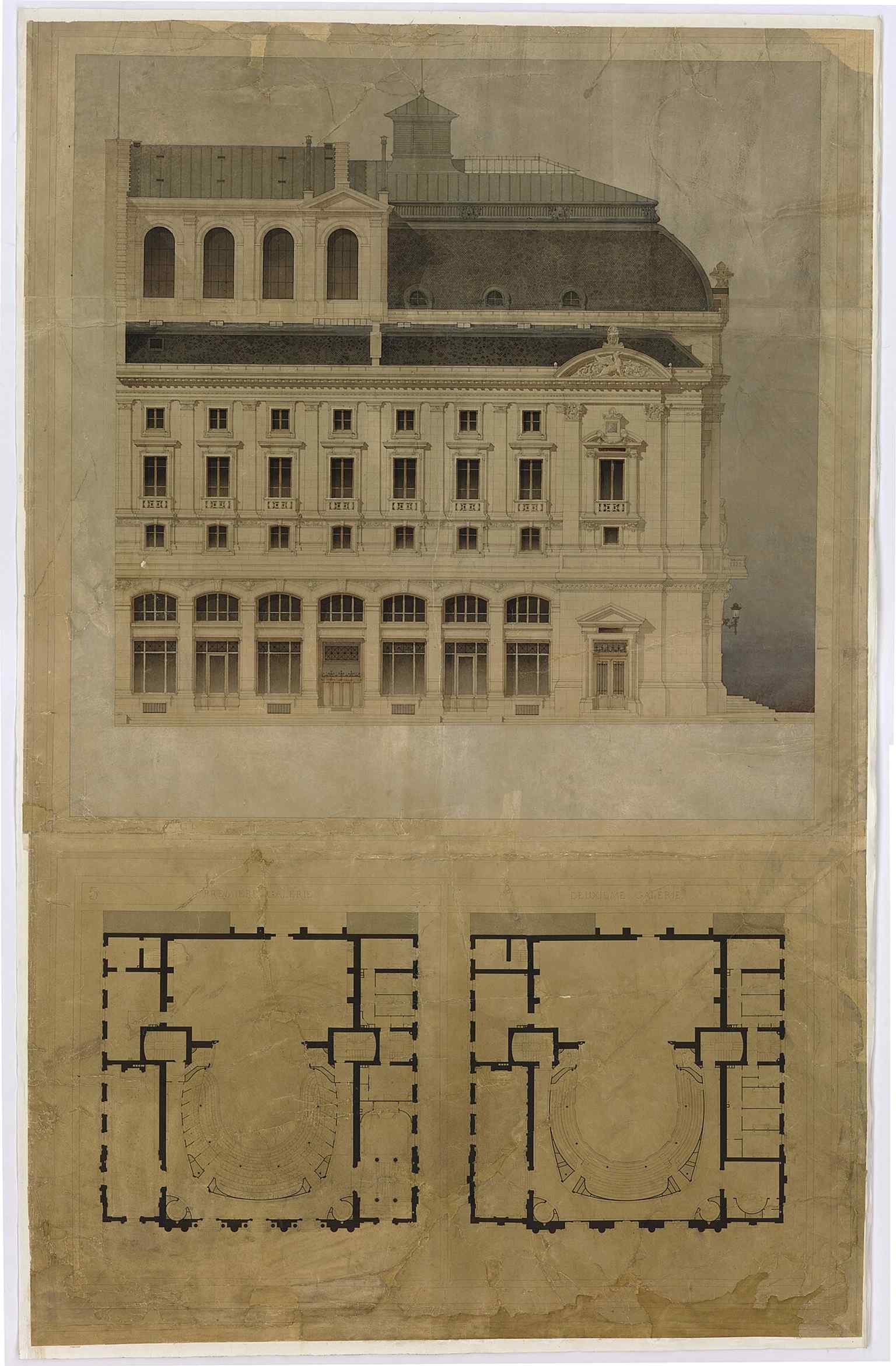 A detailed 1874 architectural plan by Gaspard André, showing how carefully the Italian-style theatre was designed.