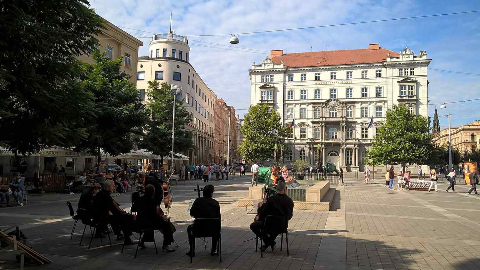 The Supreme Administrative Court facing Moravian Square — this grand building was once a luxury apartment house before becoming a state institution.