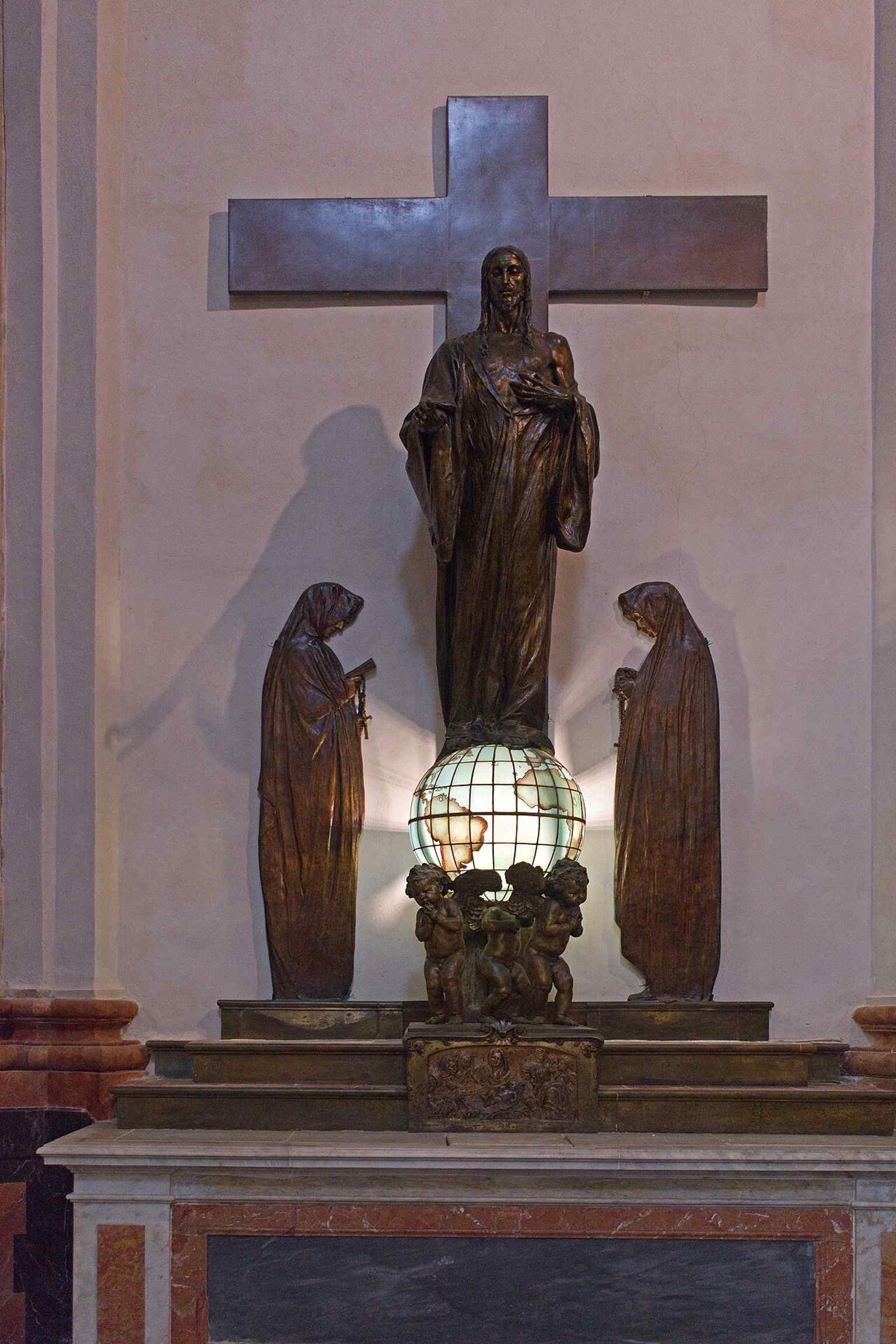 A devotional artwork inside the cathedral, reflecting the rich collection of paintings and religious objects housed in its chapels.