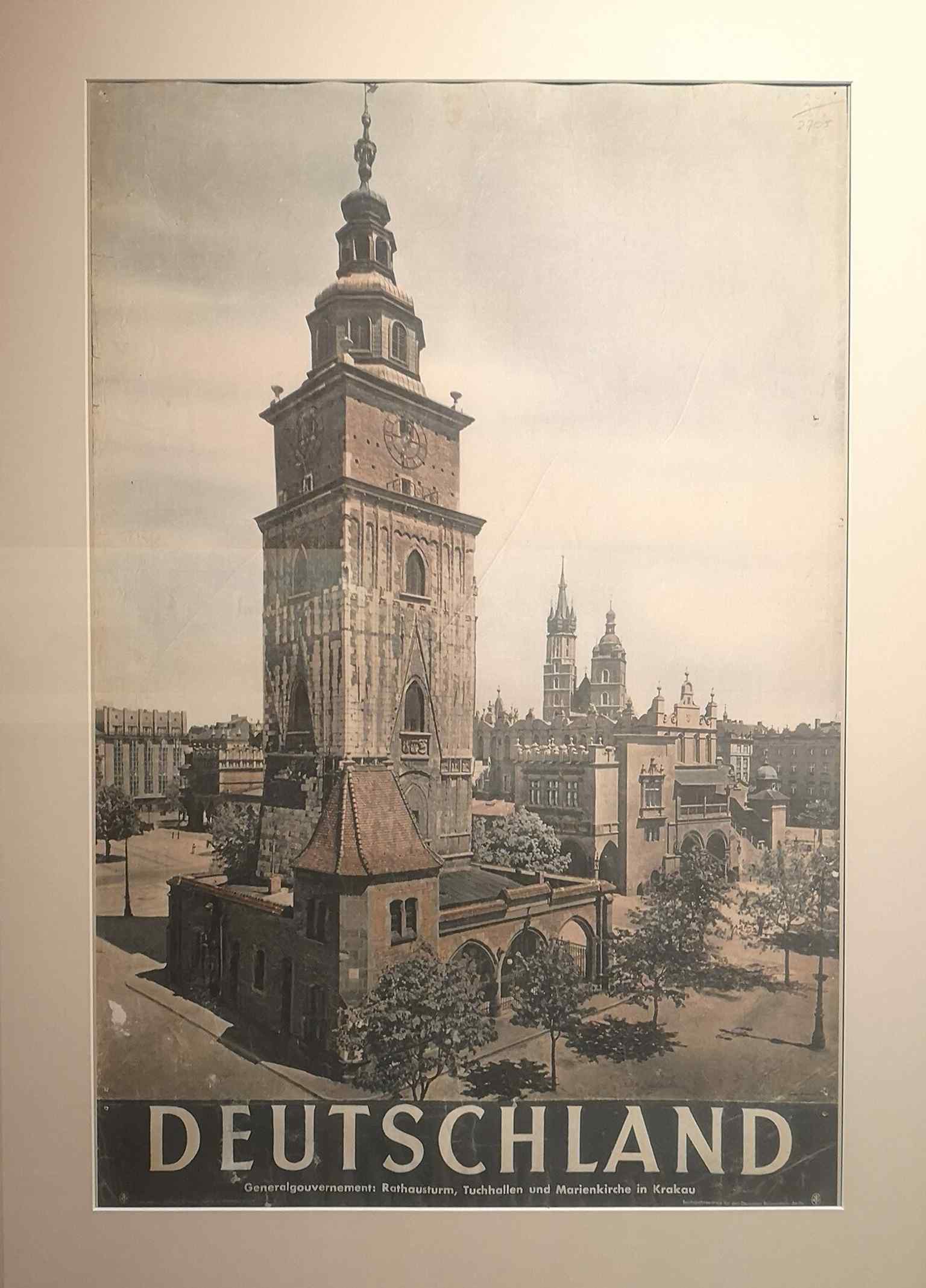 A wartime-era poster featuring the Town Hall Tower, reflecting how the landmark was turned into an image of Kraków during the 20th century.