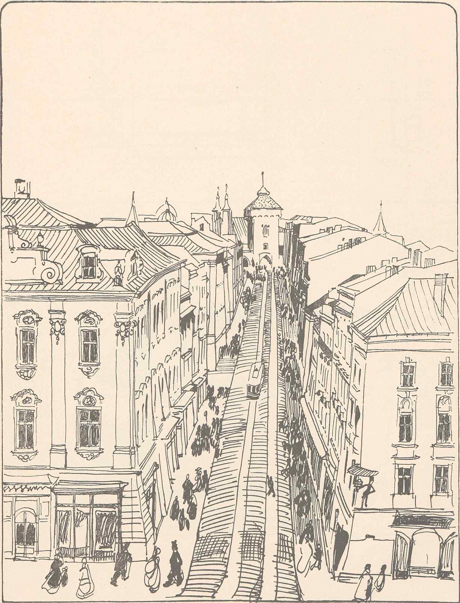 A contemporary full-height view that shows St. Florian’s Gate as the last surviving medieval city gate of Kraków.