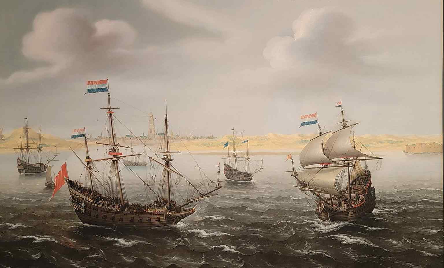 A 17th-century painting of privateers near Dunkirk, connecting the port with corsair raids and maritime conflict.