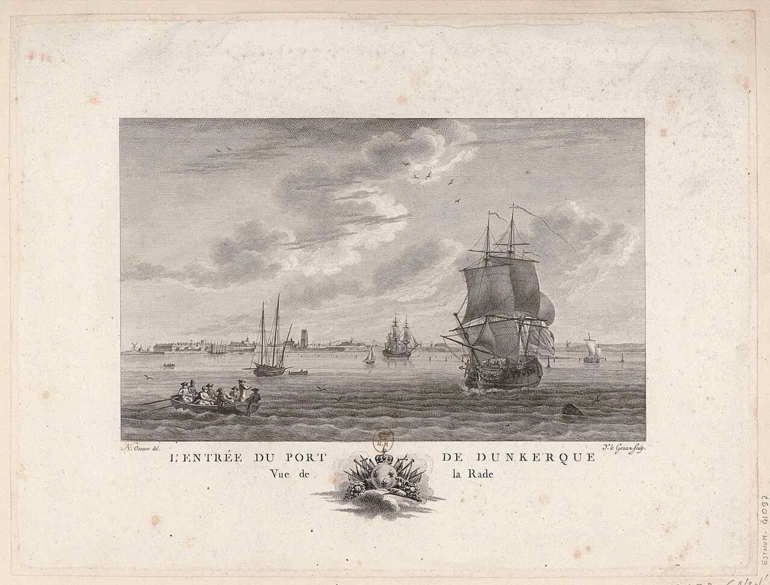 An 18th-century view of the port entrance from the roadstead, highlighting Dunkirk’s role as a gateway on the North Sea.