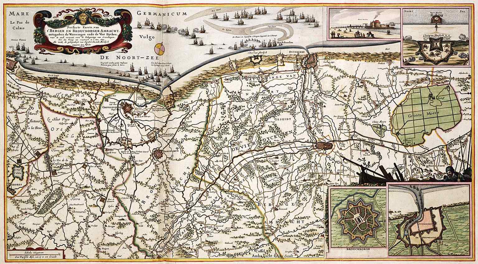 A historic map of the Flanders coast, useful for situating Dunkirk within the wider borderland that changed hands many times.