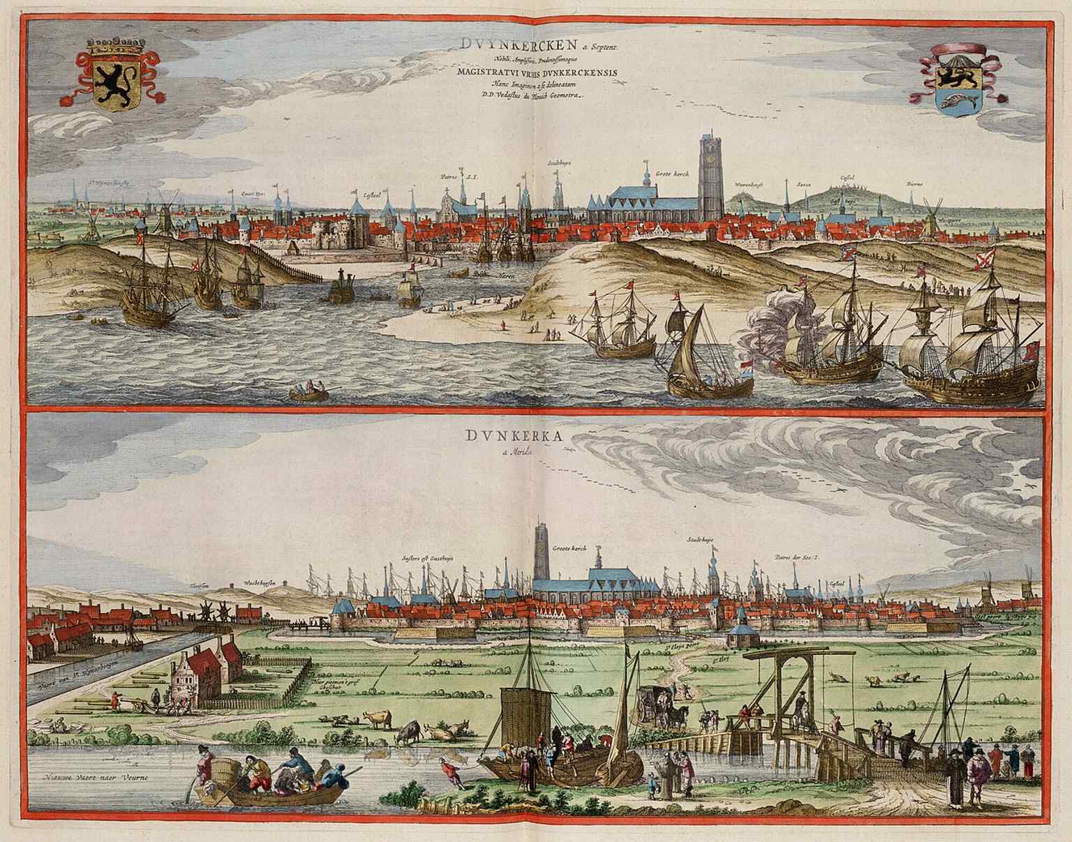 A 1649 view of Dunkirk from land and sea, illustrating how strategically coveted the city was over the centuries.