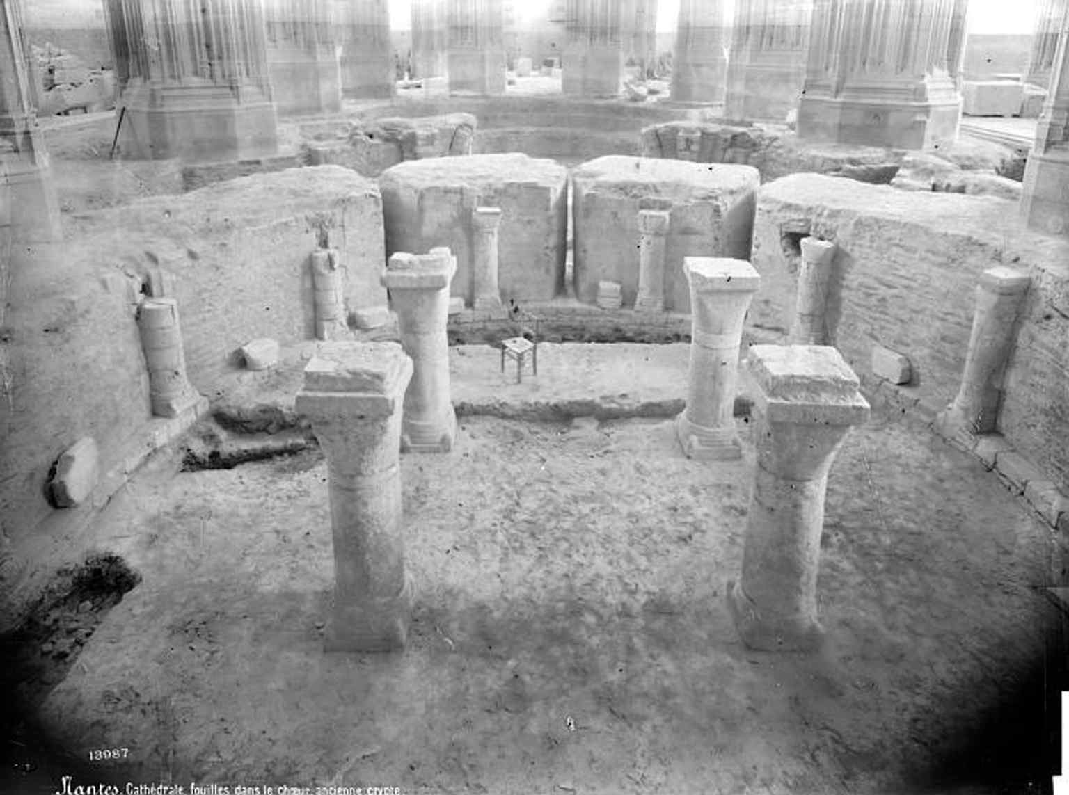 Another early-20th-century view of the crypt, linking the present Gothic cathedral to the older sacred ground that stood here before it.