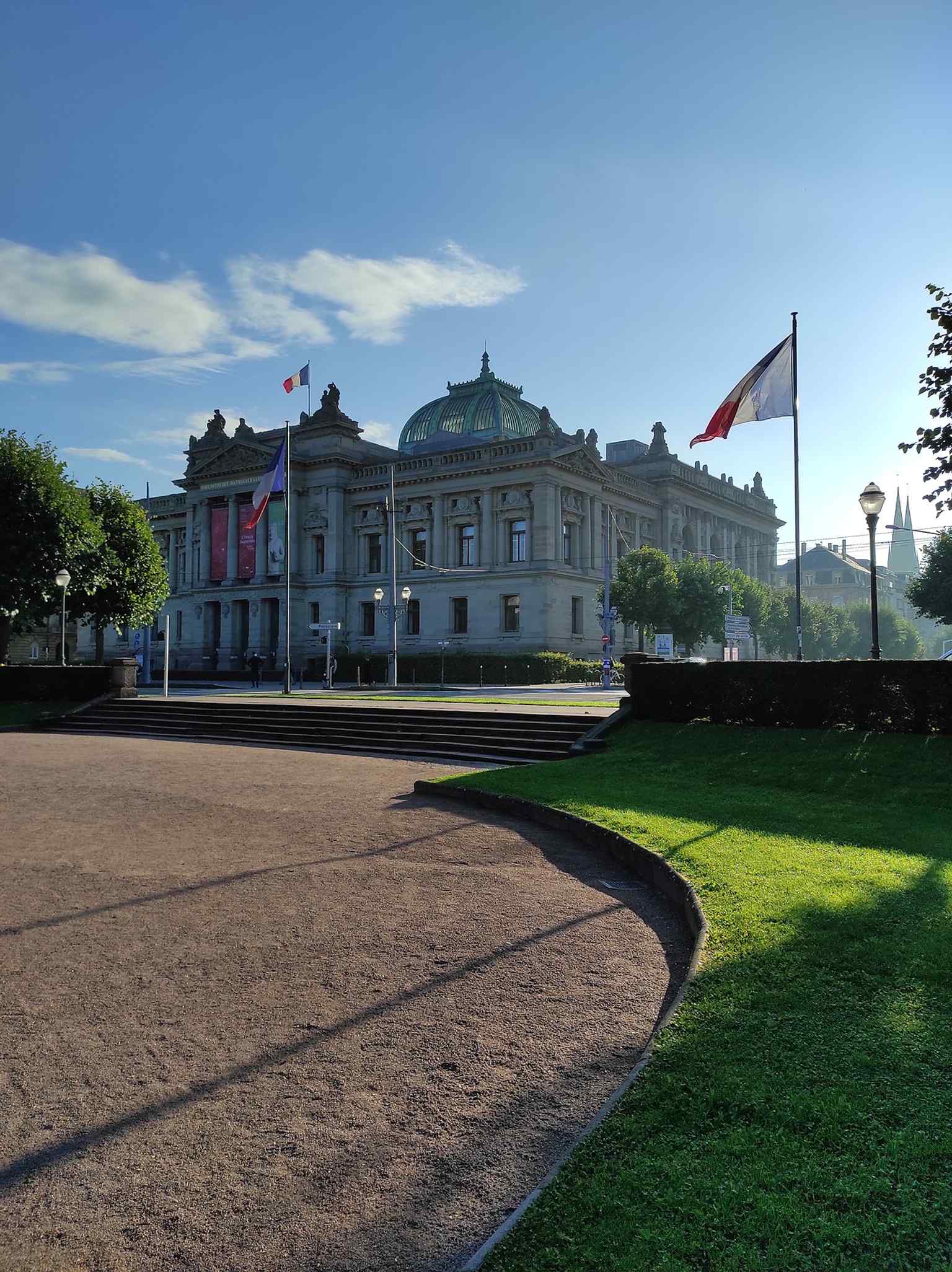 A second wide view of the BNU’s monumental exterior, showing the historic building’s impressive scale on Place de la République.