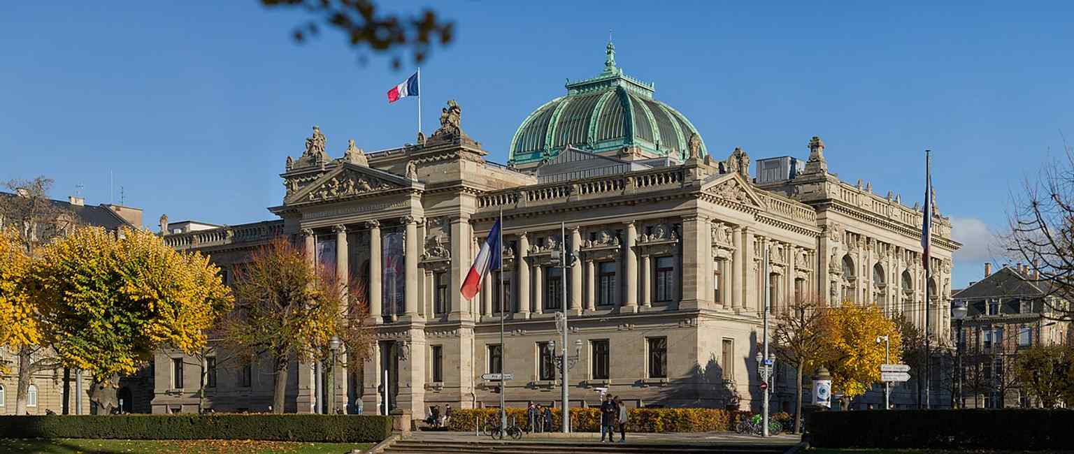 The BNU in 2018, after its major renovation, with the building still anchoring the Neustadt around Place de la République.
