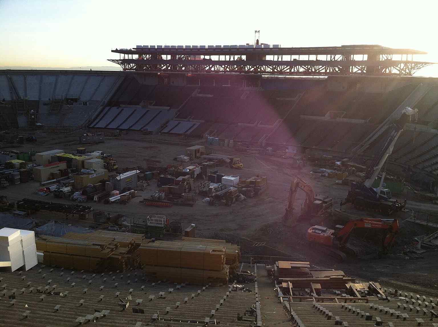 A late-2011 view from Vista Point shows the renovation nearing completion above Strawberry Canyon, just before the stadium reopened.