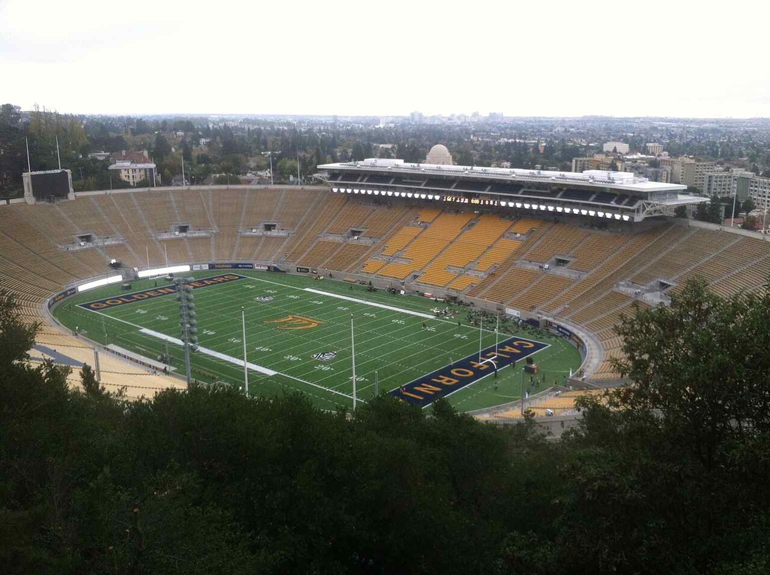 The post-renovation stadium in 2012 shows the modernized west side while preserving the historic exterior that defines Memorial Stadium.