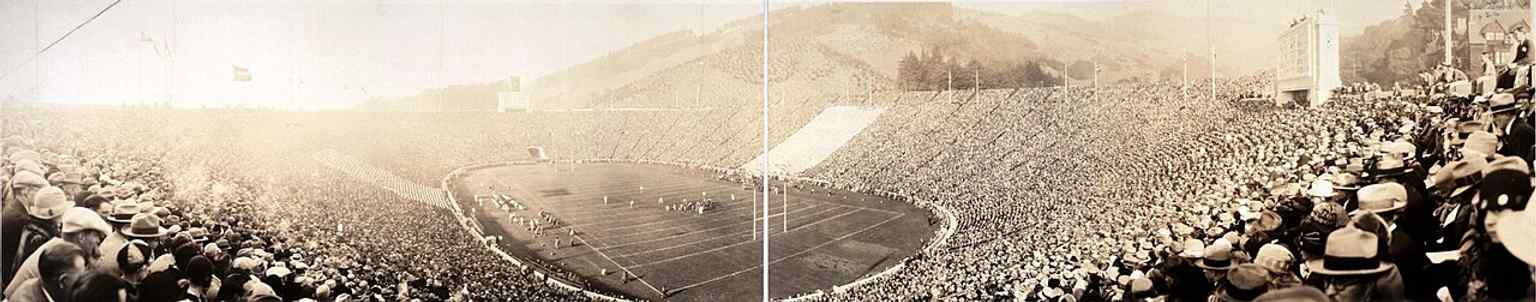 This 1926 Big Game image shows Memorial Stadium in its early decades, soon after it opened as a memorial to Californians lost in World War I.