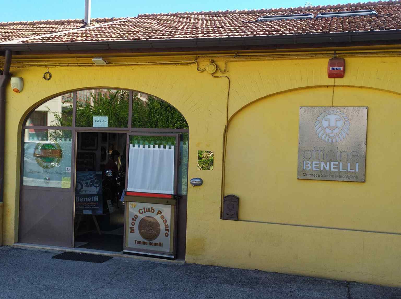The restored entrance to Officine Benelli Museum, set in the former factory that survived the demolition of the larger Benelli complex in the 1980s.