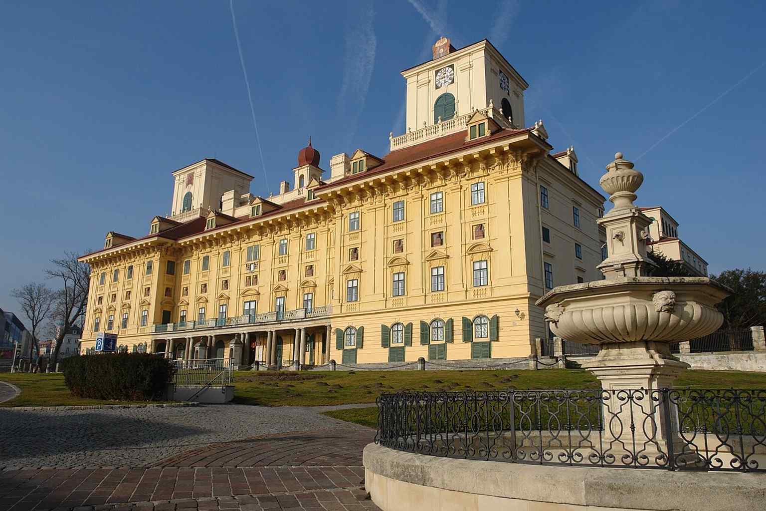 A historic-looking exterior view of Esterházy Palace in Eisenstadt, useful for showing the building’s enduring presence in the city.