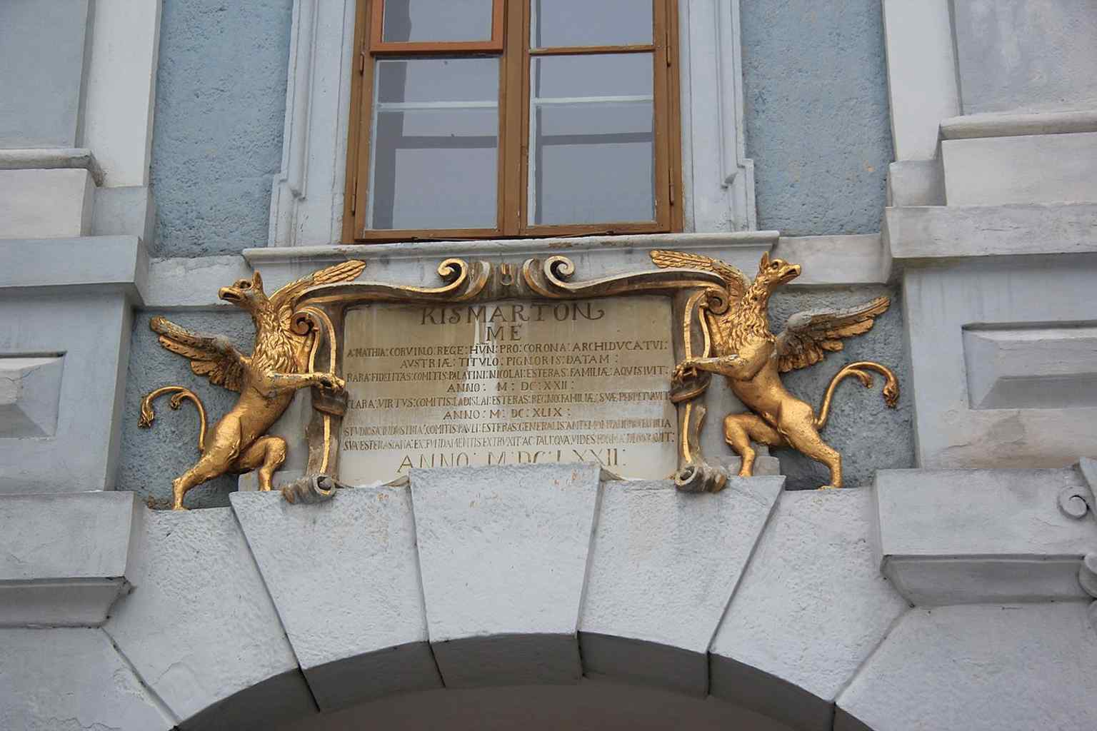 The coat of arms above the entrance underscores the Esterházy family’s long, continuous ownership since the 17th century.
