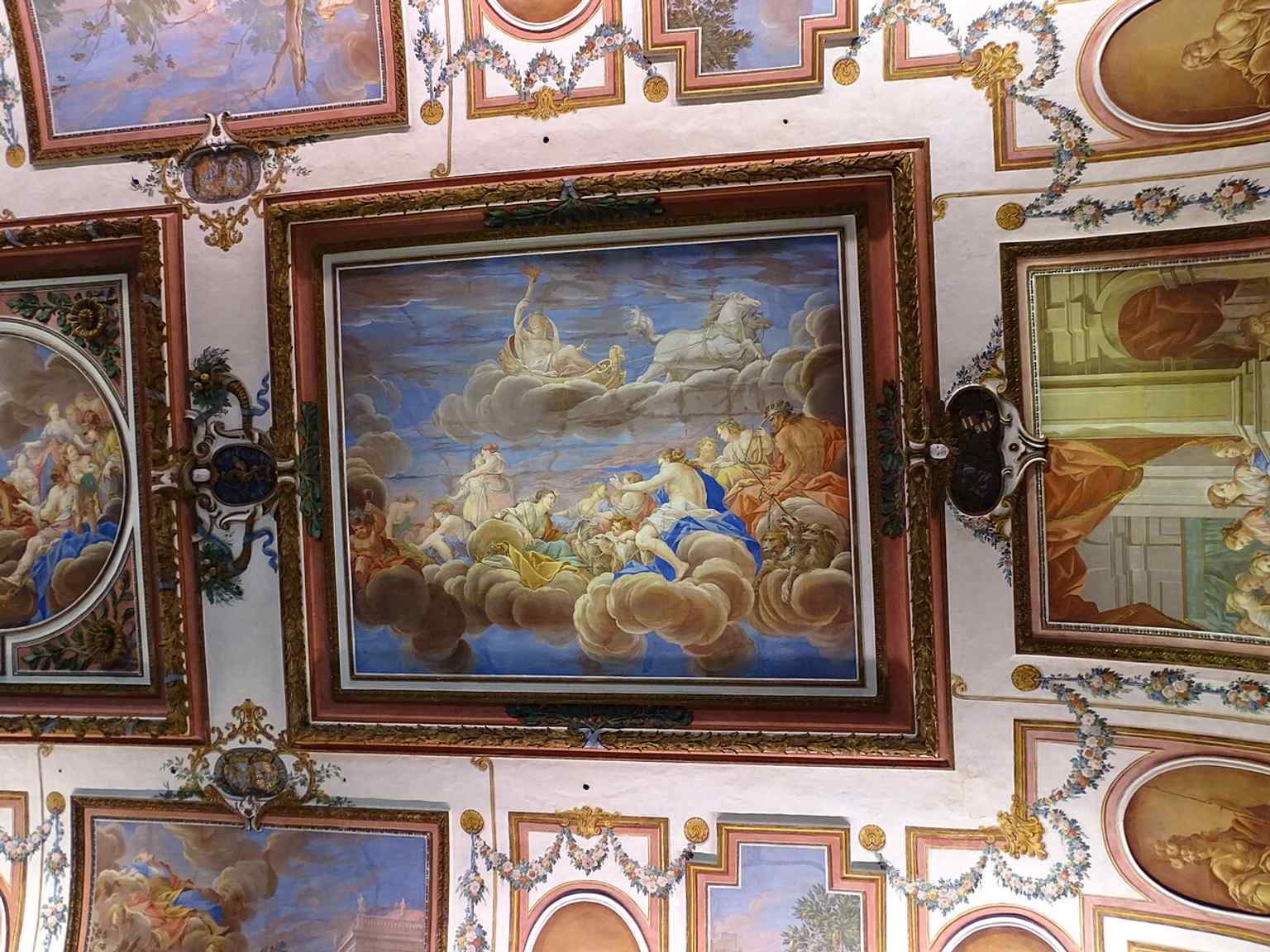 The Haydn Hall ceiling, in the concert room once known as the Great Hall, now central to the palace’s music life.
