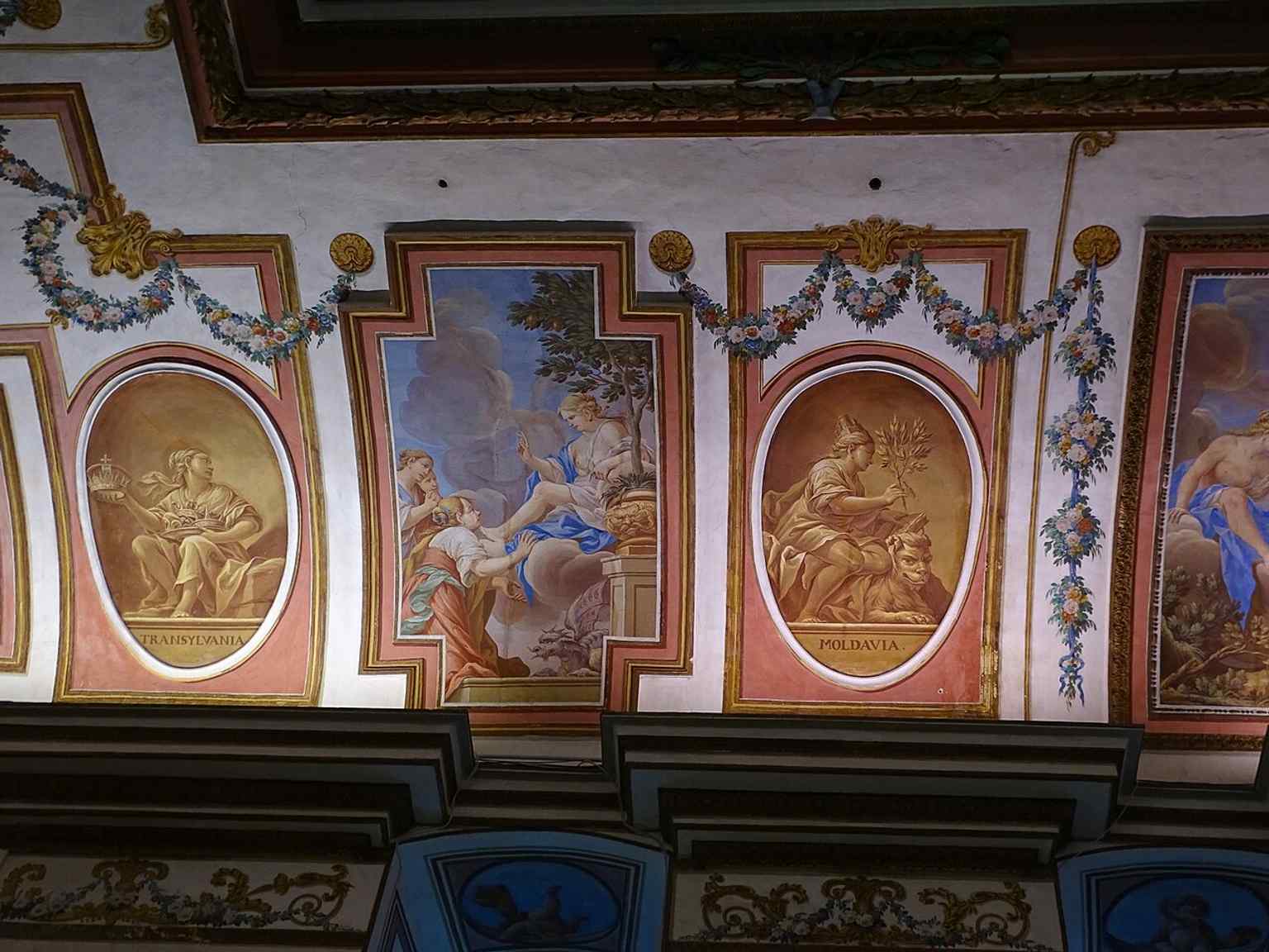 A ceiling detail in the Haydn Hall, linking the room’s decoration to the palace’s rich aristocratic and musical heritage.
