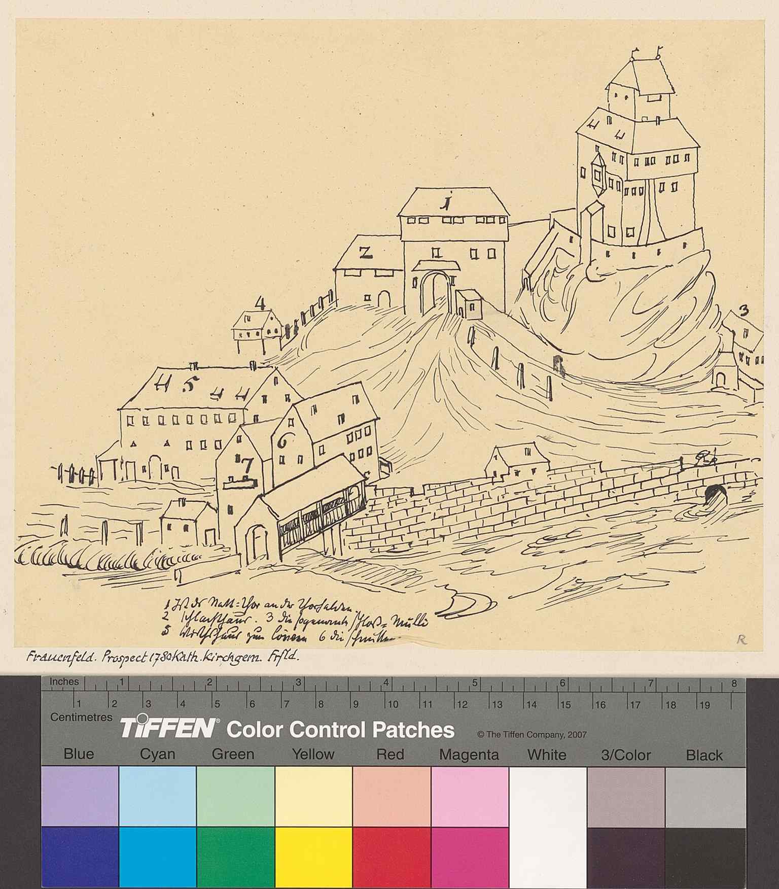 A pre-1771 town prospect showing the castle and its surroundings, helping to tell the story of the fortress before later changes to the cityscape.