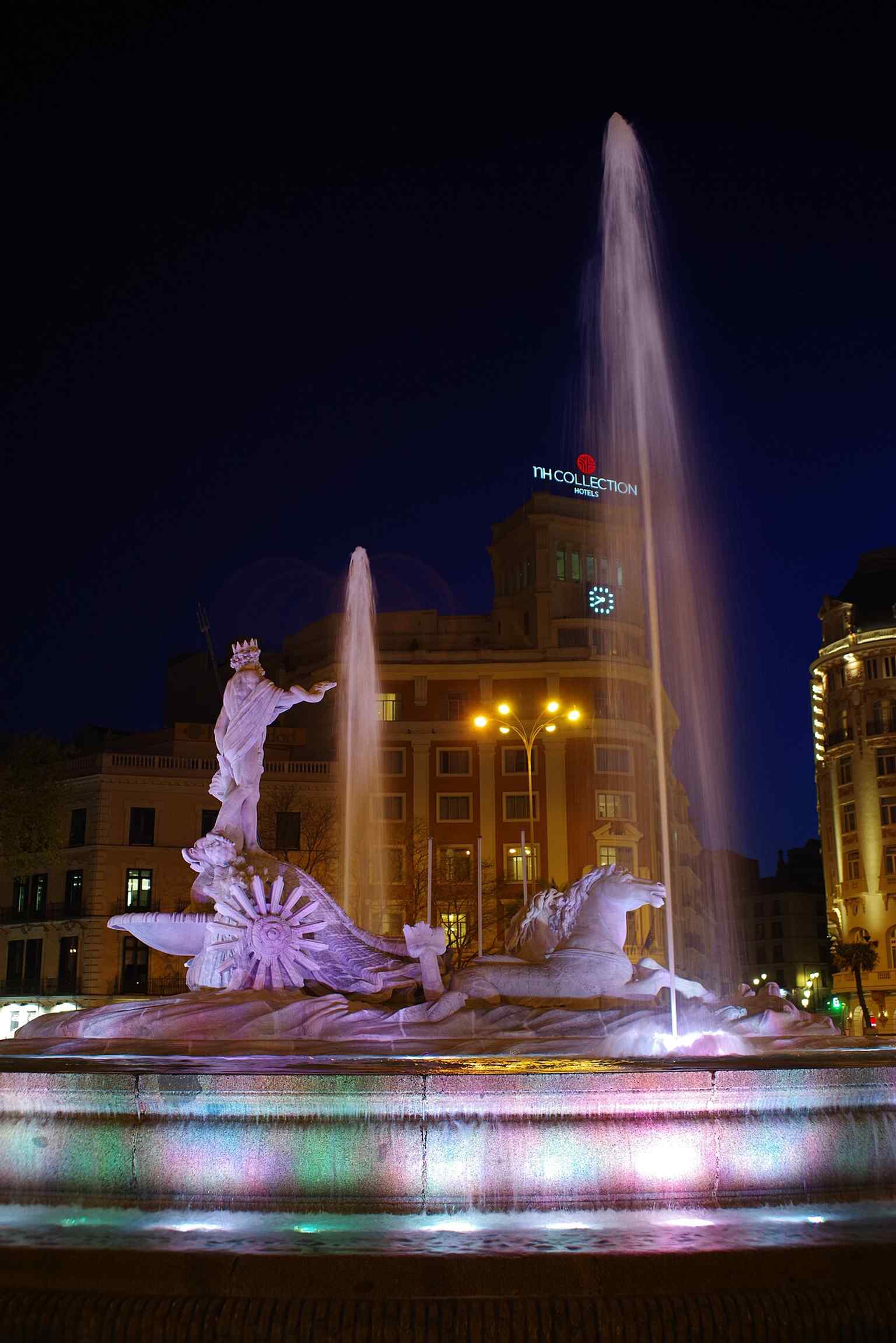 Another nocturnal view, adding variety while keeping focus on the monument’s illuminated presence in Madrid.