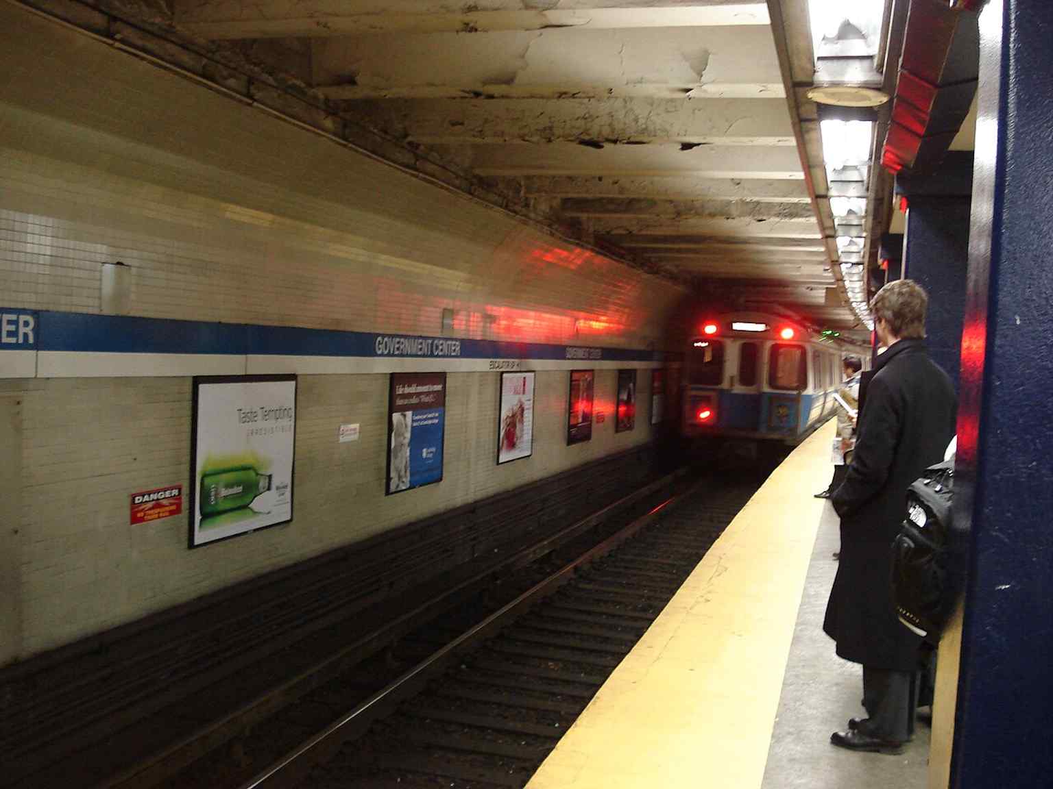 A Blue Line train at the station before the renovation — this is one of the MBTA’s key transfer points between the Blue and Green Lines.